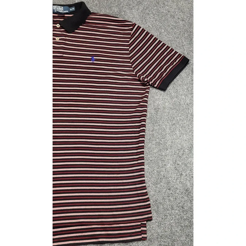 Vtg Polo Ralph Lauren Men's Red Black Striped Pony Short-Sleeve T-Shirt Size XL